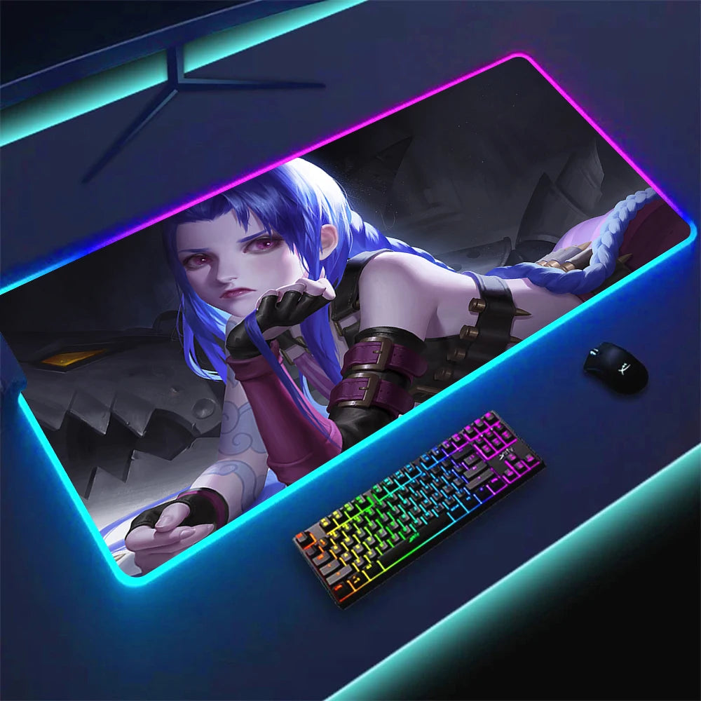 JINX VI RGB Gaming Mouse Pad 900x400mm Anime Arcane Mats League of Legends Gamer Carpet Rug LOL Large Keyboard LED Cool Desk Mat