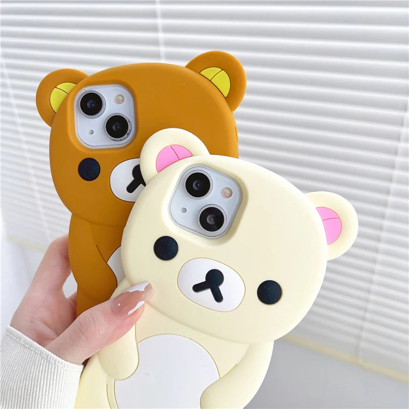 Rilakkuma Bear Silicone Soft Cover Case For iPhone 17 16 15 14 13 12 11 Pro Max mini Plus Xs XR 6 7 8 Plus
