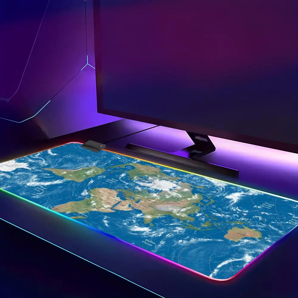Large World Map Mouse Pad RGB Gaming Mouse Pad HD Gamer Large LED Light XXL MousePads PC Computer pad Non-slip