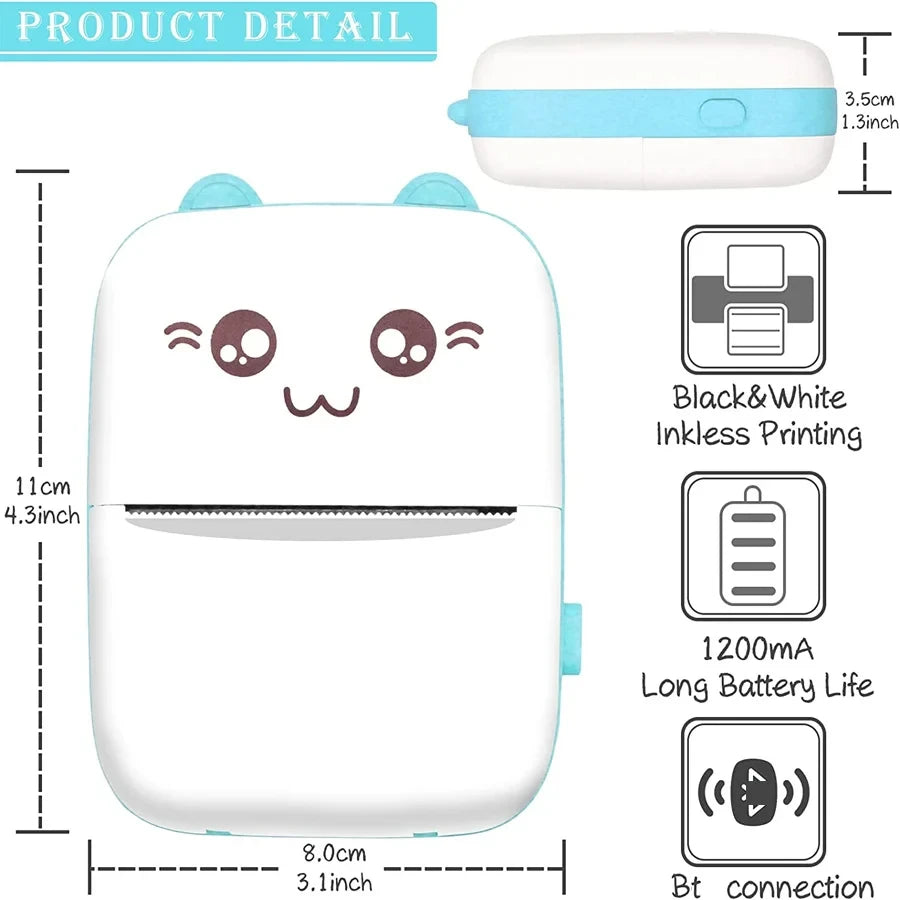 Mini Bluetooth Thermal Printer 200dpi for Labels, Photos, and Memo Printing - Portable with USB Cable