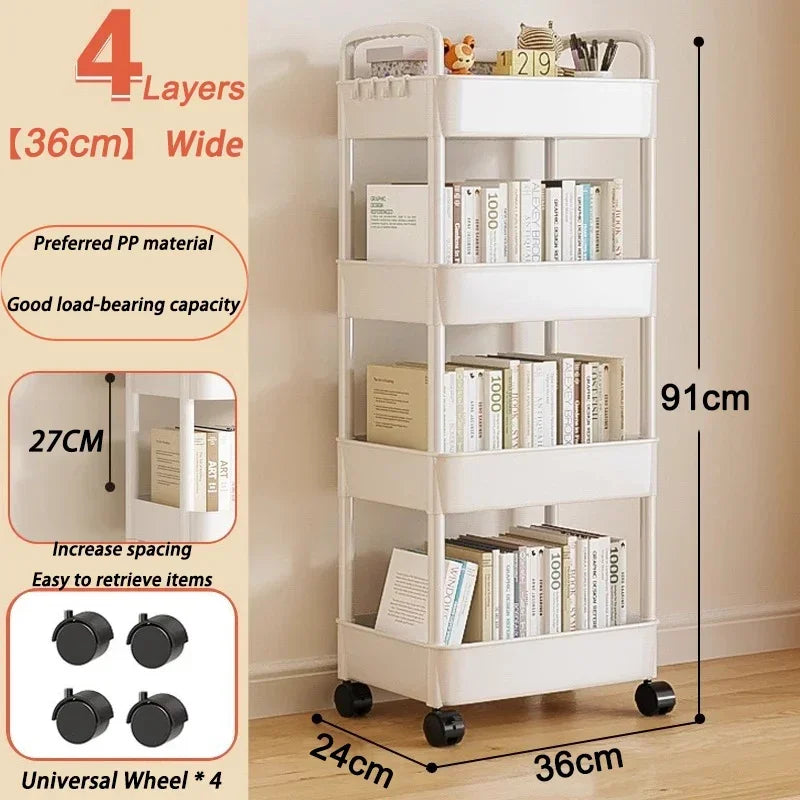 Kitchen Storage Trolley Mobile Bathroom Gap Shelf Rotatable Toys Shelves Snacks Organizer Rack Large Capacity Bookshelf Cart