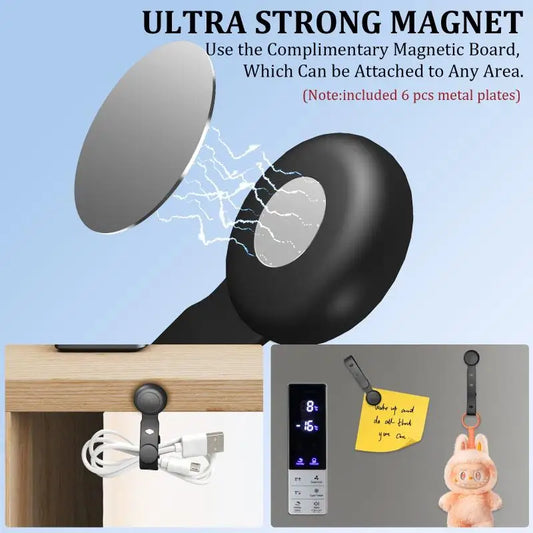 Magnetic Cable Ties With Adhesive Iron Sheet Reusable Silicone Wire Organizer With Buckle Holes Elastic Cable Management Straps