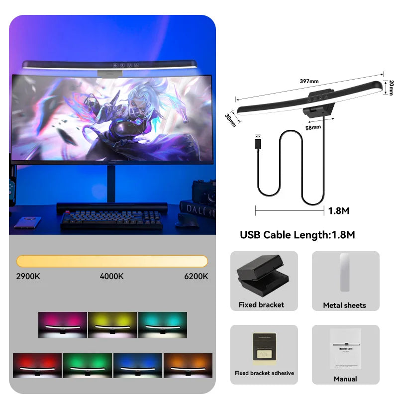 RGB Backlight LED Lightbar Computer Laptop Esport Level Lighting Room Decoration Desk Screen Light Bar Monitor Led Light Fixture