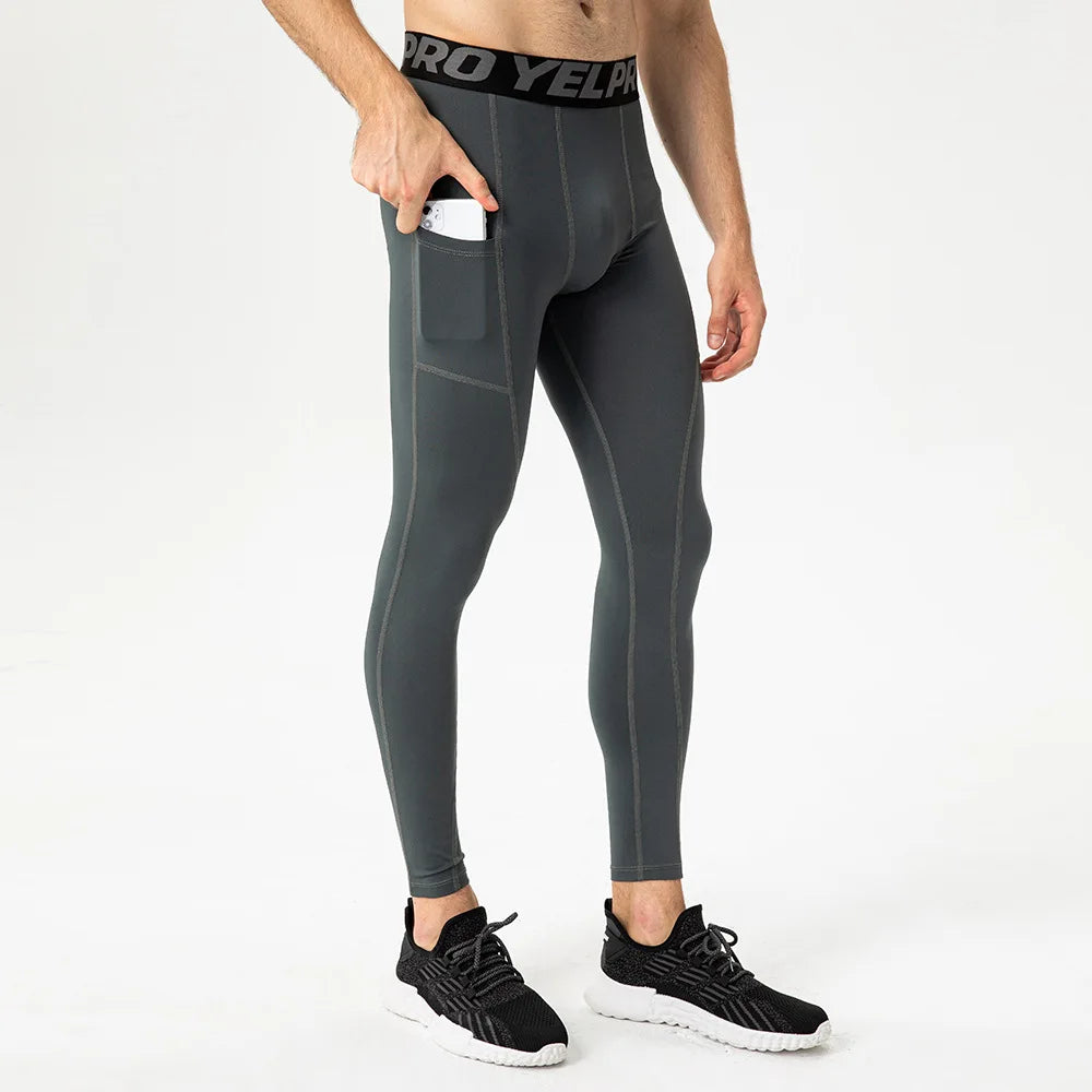 Men's Running Tights Compression Fitness Pants Elastic Running Basketball Sports Workout Tights  Gym Running Training Leggings