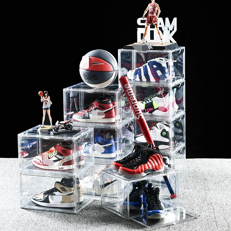 Large-capacity transparent acrylic side door magnetic shoe box stackable combined anti-oxidation and fully transparent shoe wall