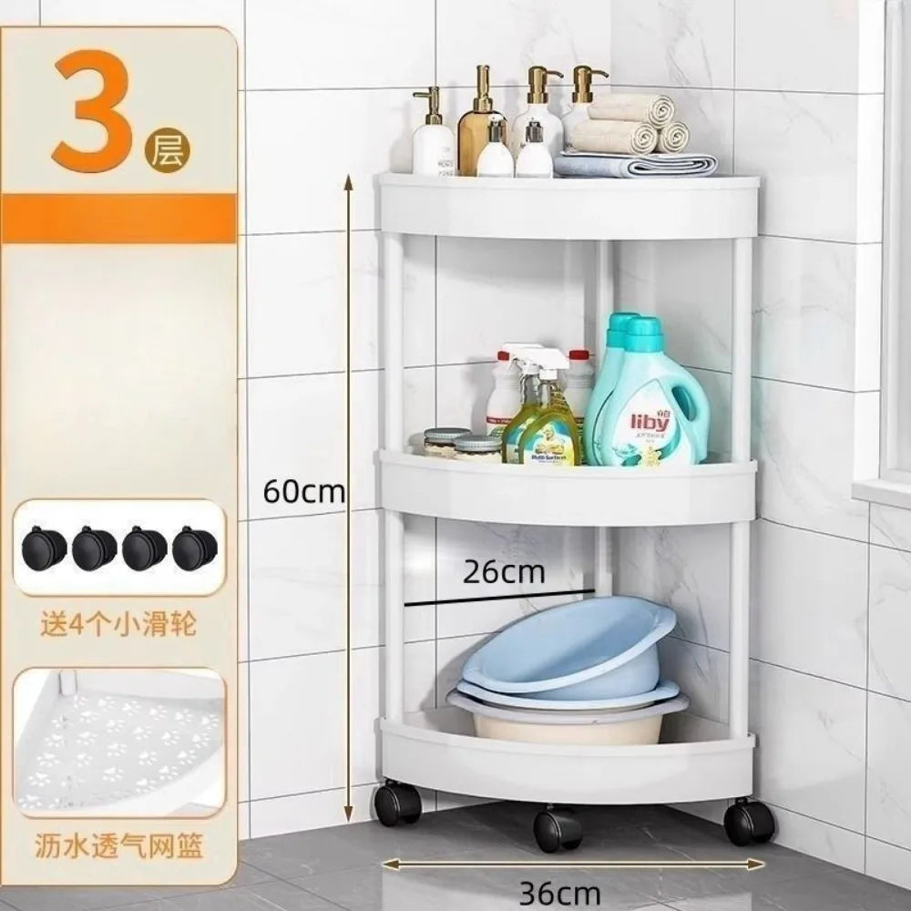 Kitchen Storage Organizer Bathroom Corner Cabinet 3/4/5 Tier Rolling Cart Storage Shelf Rolling Storage Cart Organizers Shelves