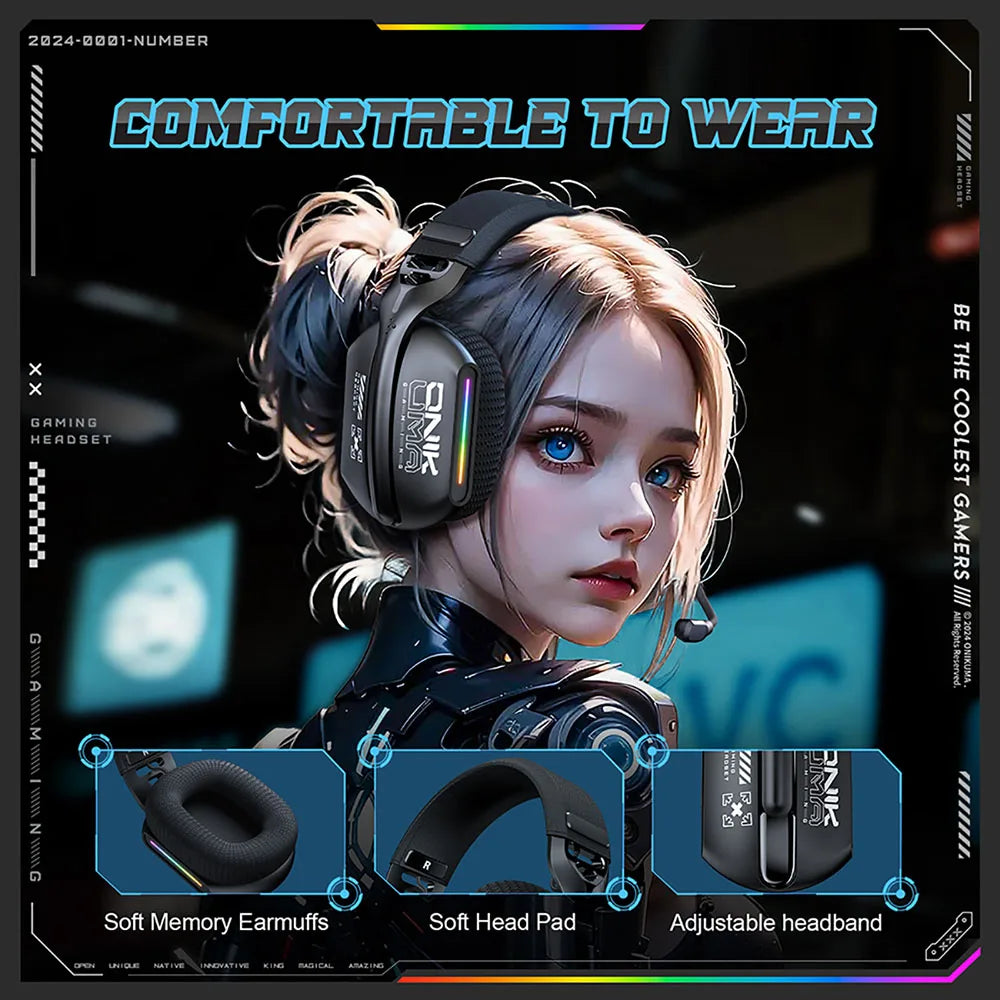 Wireless Gaming Headset: 2.4G/Wired/Bluetooth 3 Modes, Bendable HD Mic, Soft Ear Pads, Immersive Sound for PC/PS4/PS5 – Black