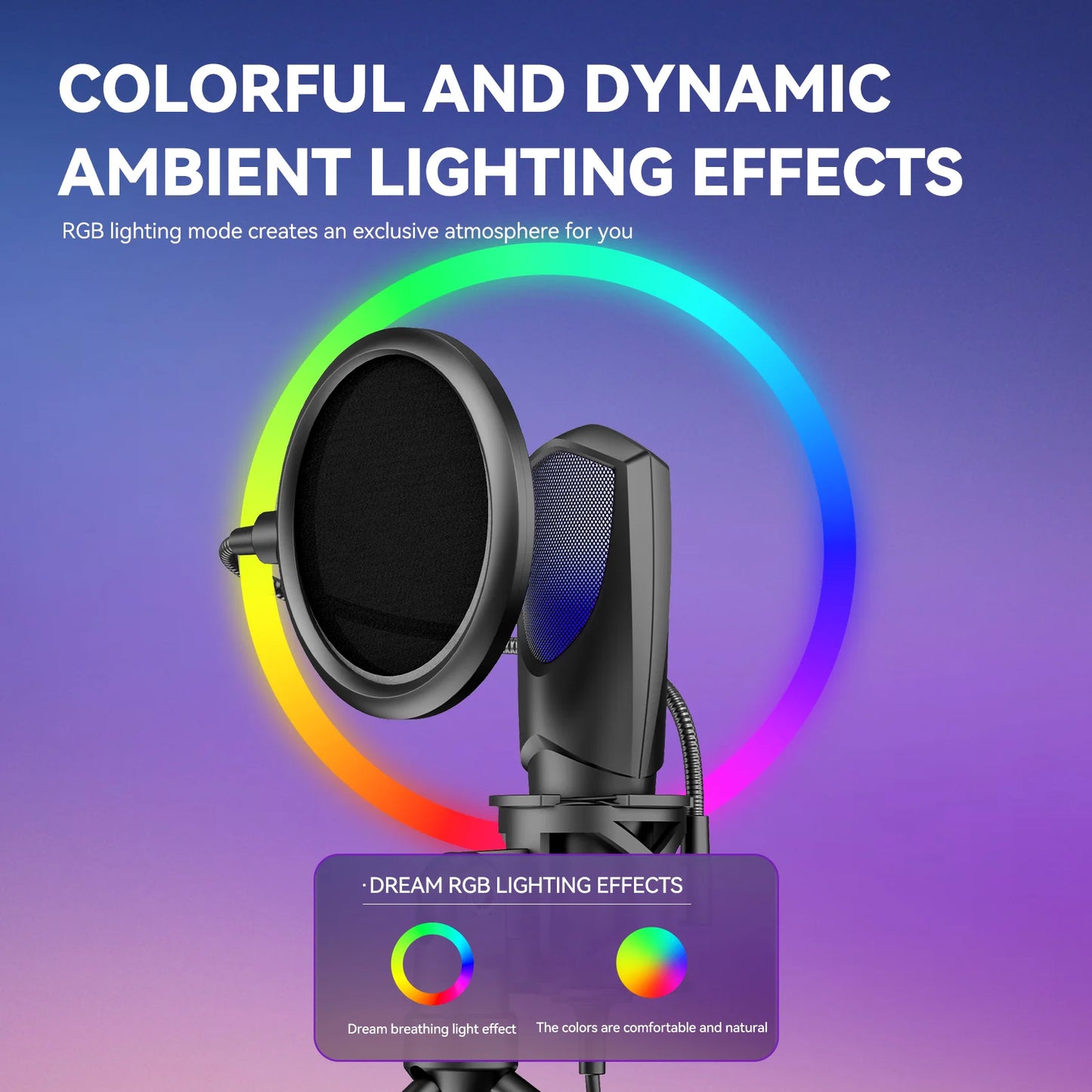 RGB Gaming Condenser Microphone,USB Gaming Microphone Kit for Laptops,PC Podcasts,Gaming,Voiceovers,Vocals & Instruments