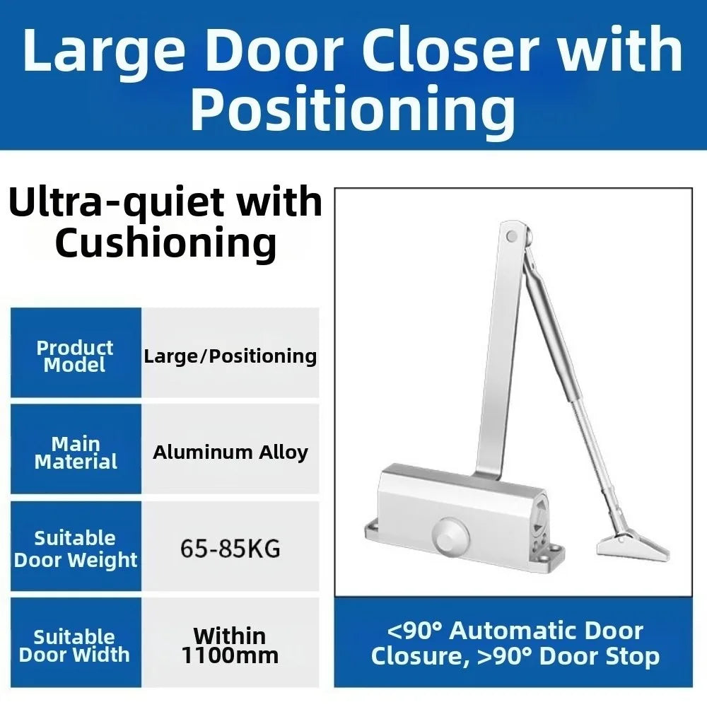 25-85KG Automatic Door Closer Mute Soft Closing Adjustable Speed Hydraulic Buffer Aluminum Alloy Protective Door
