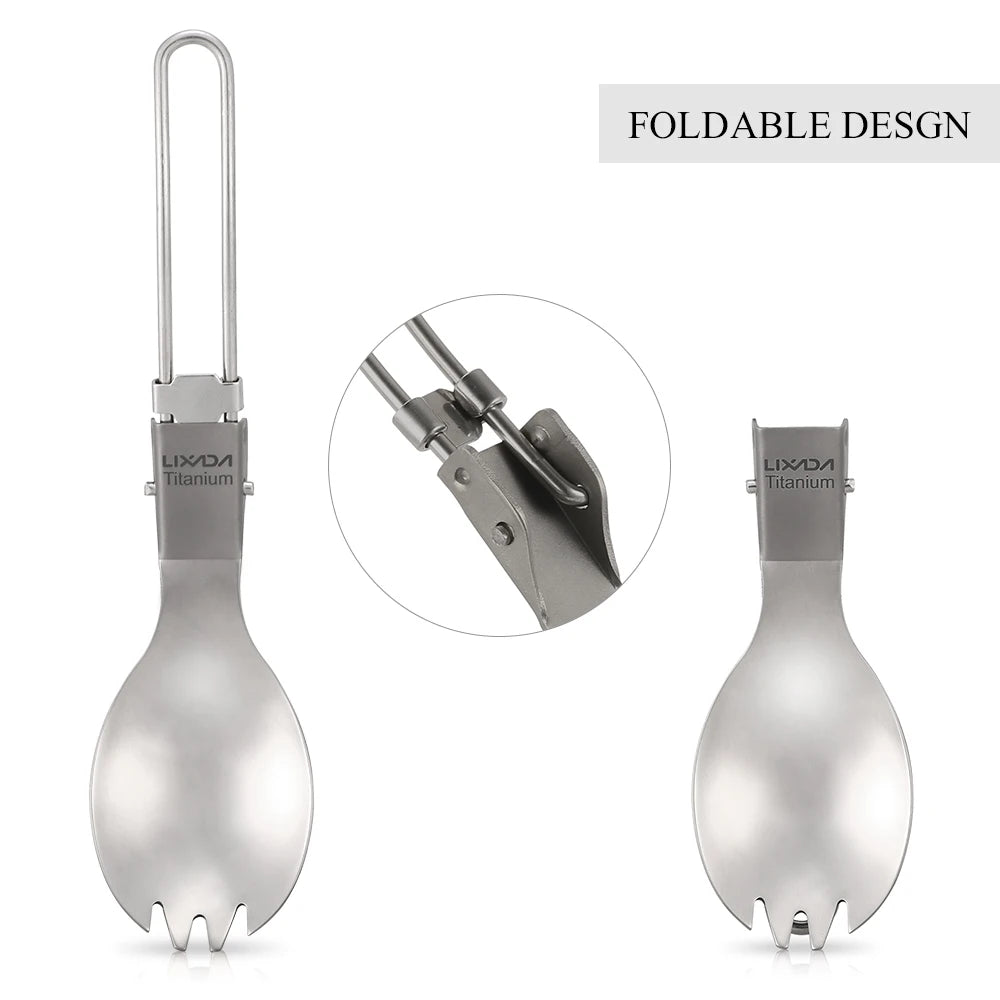 Lixada Camping Folding Titanium Spoon Spork Camping Tableware Picnic Spoon Outdoor Lightweight Tableware Hiking Camping
