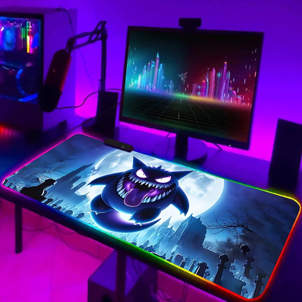RGB Pc Gamer Keyboard Mouse Pad Mousepad Cute Anime Gengars LED Glowing Mouse Mats Rubber Gaming Computer Mausepad
