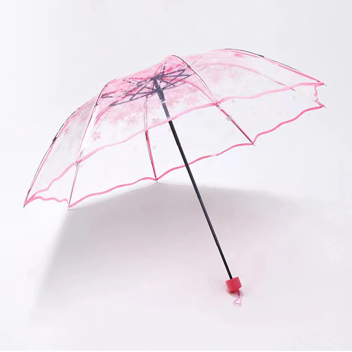 1pc Foldable Sun Manual Umbrella, Cute Clear Romantic Umbrella WithFlower Pattern Foldable Manual Umbrella, Cute Clear Outdoor U