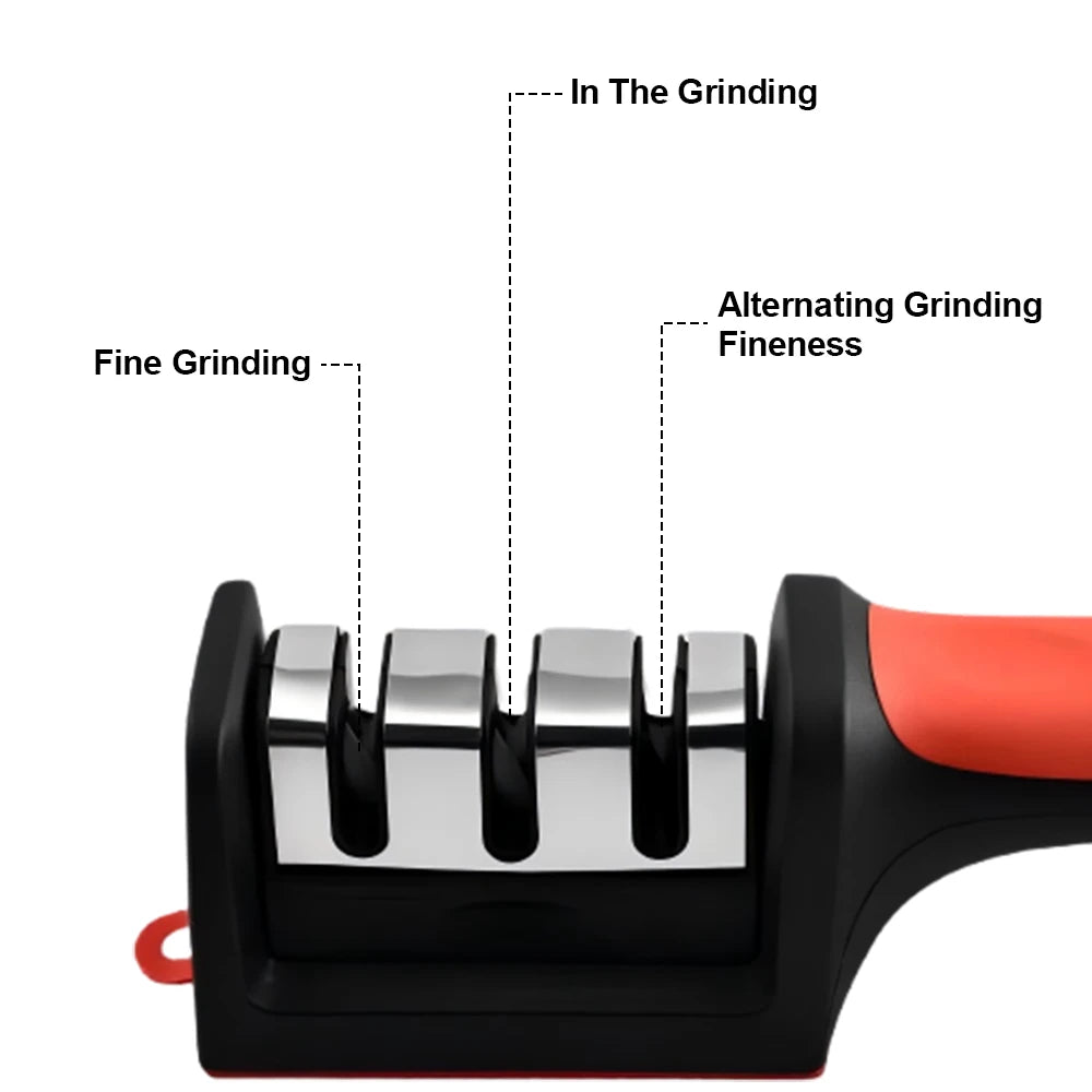 Knife Sharpeners for Kitchen Knives & Scissors, Ergonomic and Easy to Use Knife Sharpening Kit with 3/4 Stage Sharpening Slots