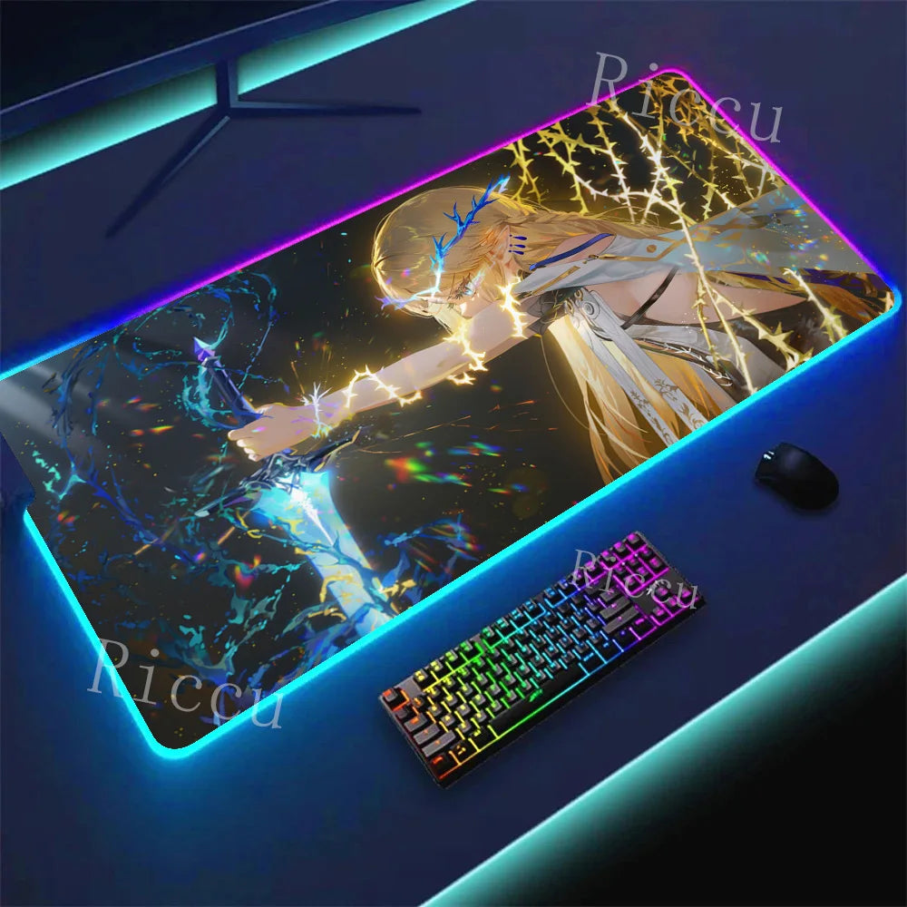 RGB HD Cartethyia Wuthering Waves MousePad Game Laptop Play Mat Extra Large Kawaii Non-slip MousePad Gaming Accessories E-Sports