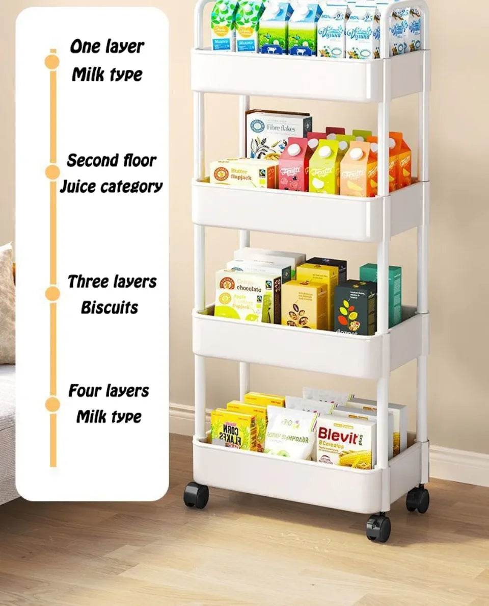 Kitchen Storage Trolley Mobile Bathroom Gap Shelf Rotatable Toys Shelves Snacks Organizer Rack Large Capacity Bookshelf Cart