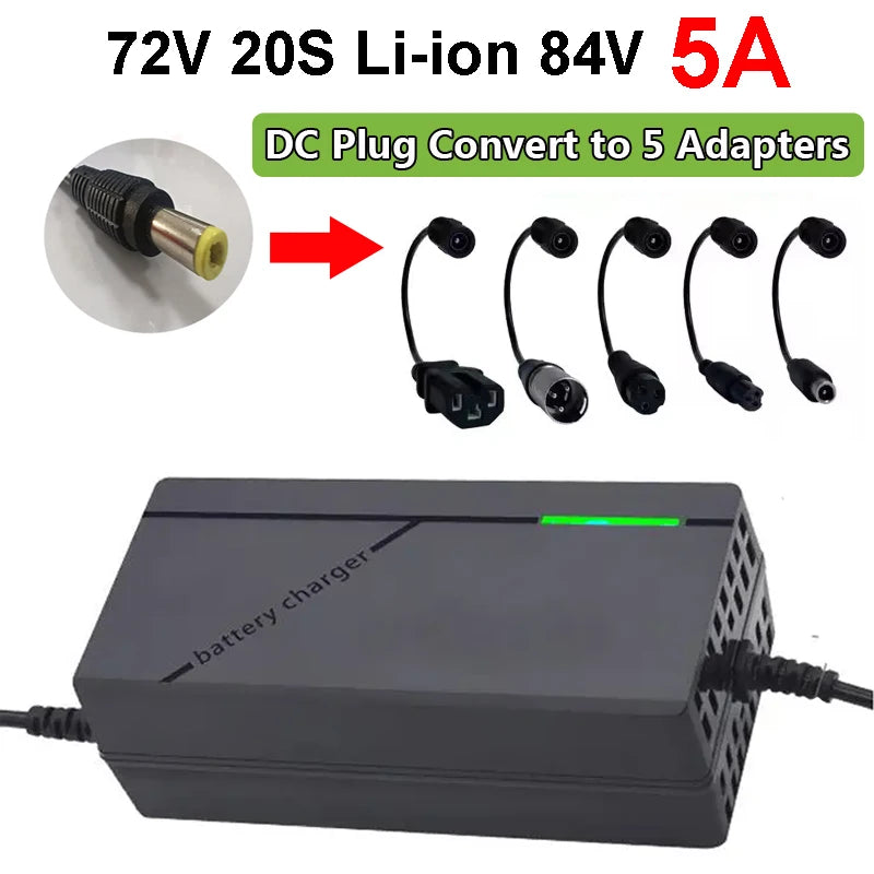 72V 5A Battery Charger For Lithium 20S 84V Lithium-ion Battery Pack Charger Intelligent Smart Charging EU/US Plug