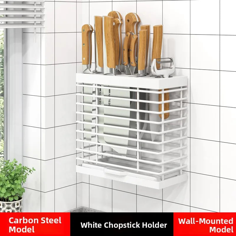Kitchen Knife Ra Storage Holder Carbon Steel One-Piece Design Wall-Mounted No-Drilling Required for Chopstis And Utensils