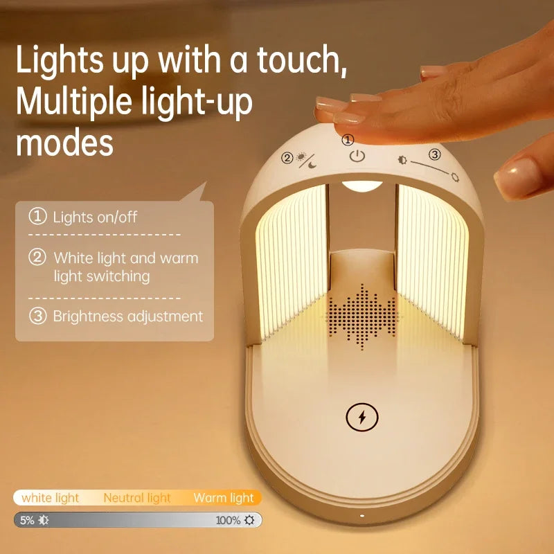 3 in 1 Charger Station with Wireless Phone Charger, LED Night Light, Bluetooth Speaker,Portable Dimmable Music Speaker Charger T