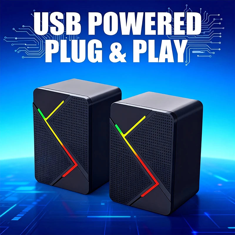 PC Computer Stereo Speaker  RGB Gaming Speakers - USB Powered 2.0 Channel Stereo Sound System with Colorful LED Lights