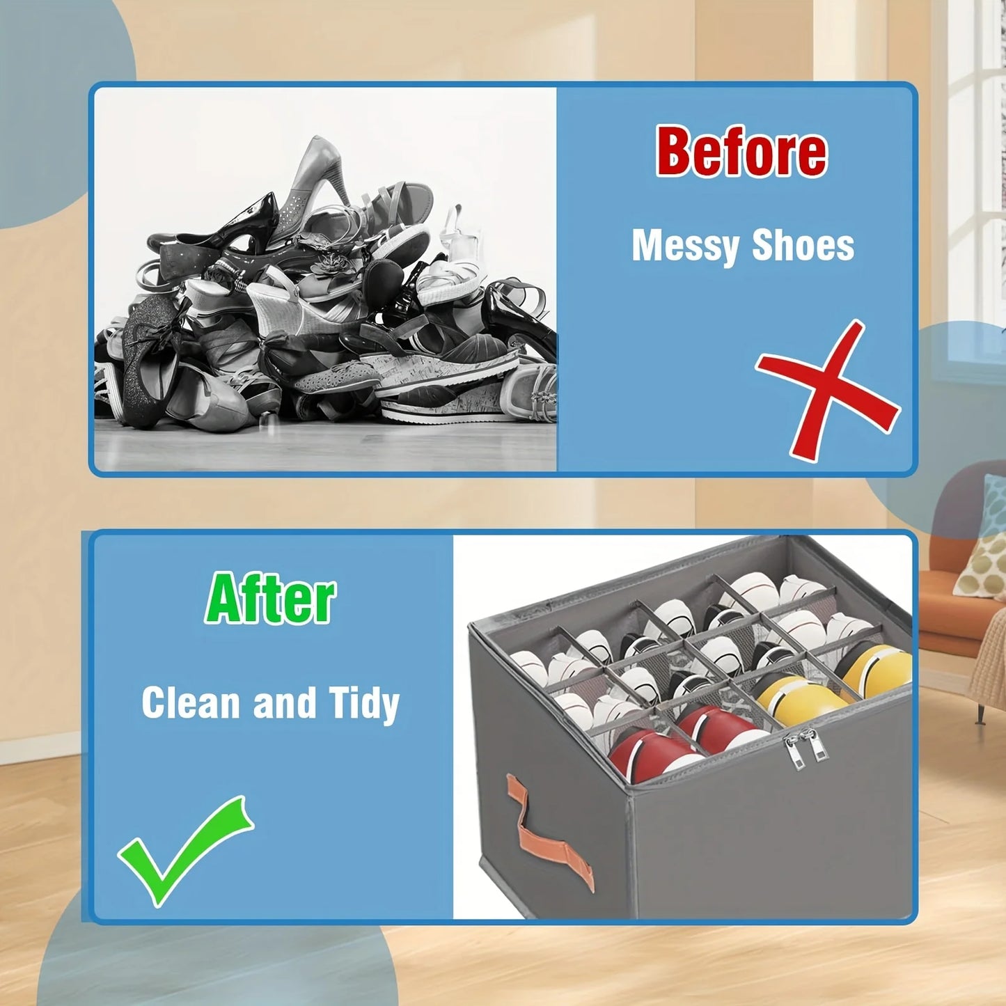 1pcs Shoe Organizer for Closet Foldable Oxford Fabric Shoe Storage Box for Sneakers Sandals for Clothes Shoe Storage Organizer