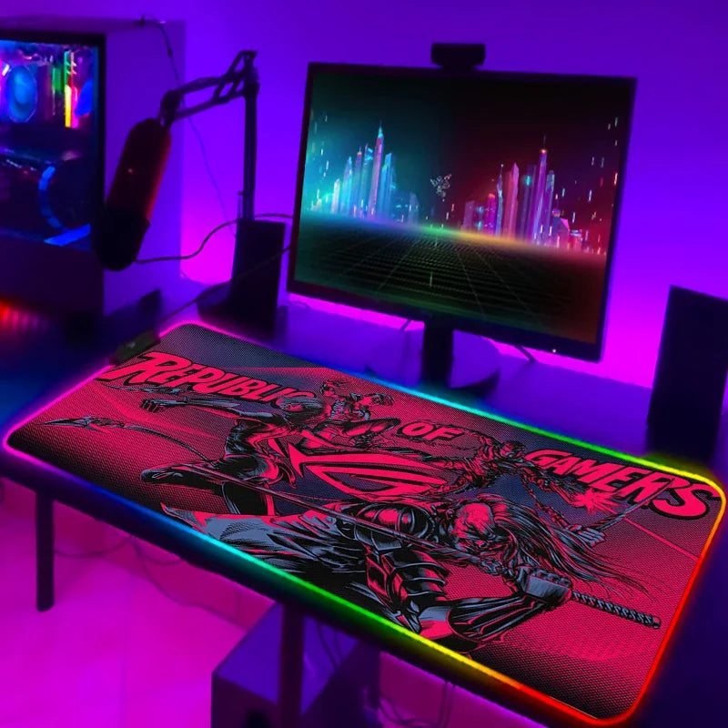 RGB Mousepad Cool ROG Mouse Pad Gamer Keyboard Mat LED Computer Mausepad Keyboards Accessories Gaming Desk Mat Mouse Carpet Xxl