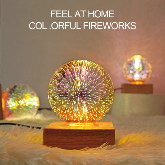 LED 3D Firework Night Light Colorful Atmosphere Table Lamp Pendant Light Glass Ball for Home Decoration Starry Sky Night Light
