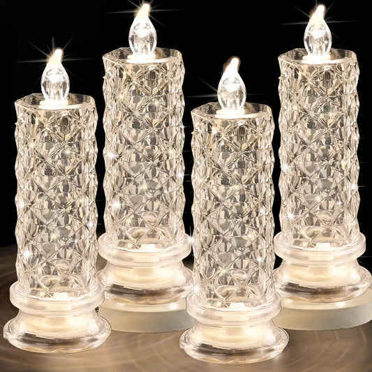 1/2PCS LED Flameless Candles Rose Crystal LED Candle Light for Valentine's Day Bedroom Wedding Christmas Home Decorations Crafts