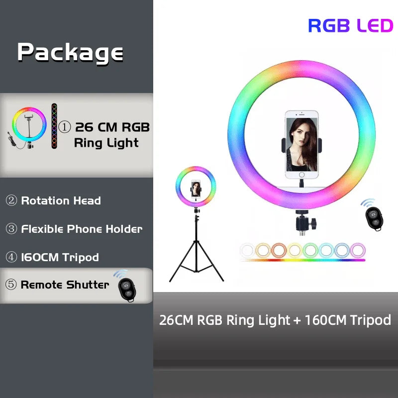 RGB Ring Light Lamp Ring Round With Remote Control For Smartphone Mobile Led Video Light Ring Make Youtube Photographic Lighting