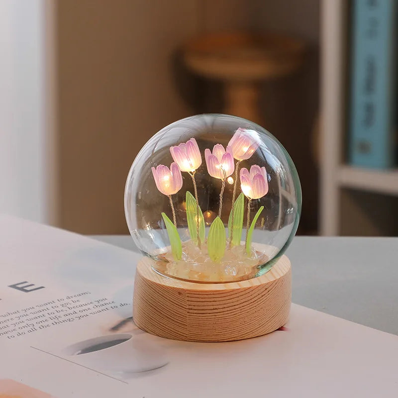 Gift Mini Tulip Night Light Crystal Glass Ball Lights Bedroom Ornaments Home Wedding Party Decoration Birthday Valentine's Day