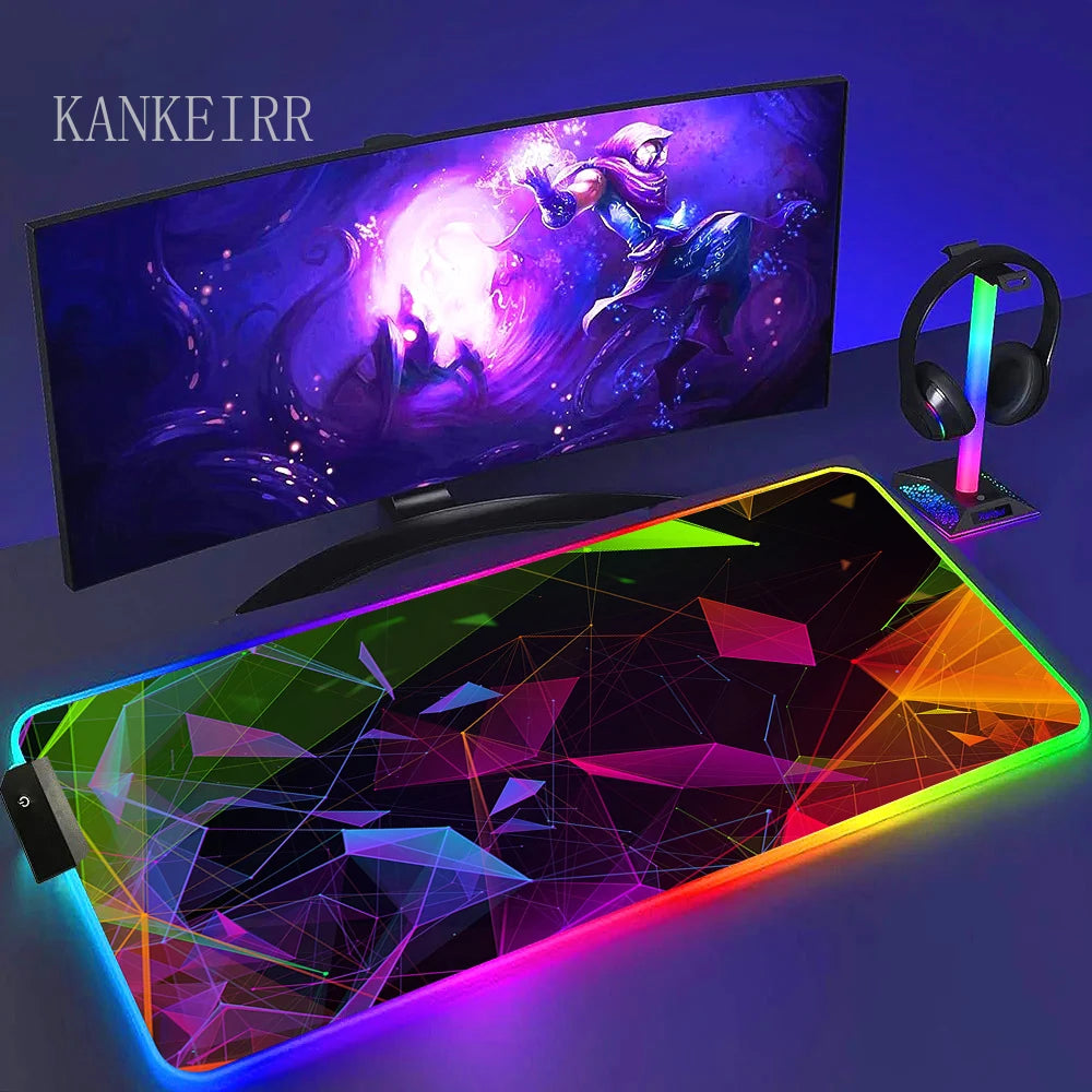 Geometry Large RGB Gamer Mousepad With Backlight Mouse Mat Gaming Mousepads LED Keyboard Mats Luminous Desk Pads Mouse Pad PC