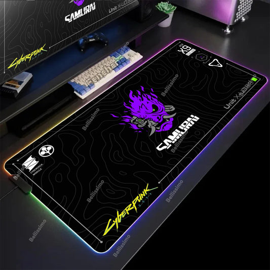 RGB Gaming Cyberpunks Mouse Pad XXL Computer Gamer Large Led Mousepad Ghost Head Desktop Decoration WOW Deskmat Wit Backlit