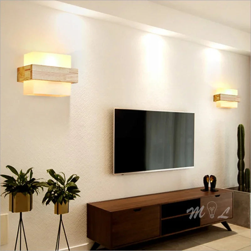 Modern Wood lamp Led Wall Lamps Glass Lamp Mirror Washer Sconces Wall Light Fixtures Dressing Table Living Room Led Lamp Wall