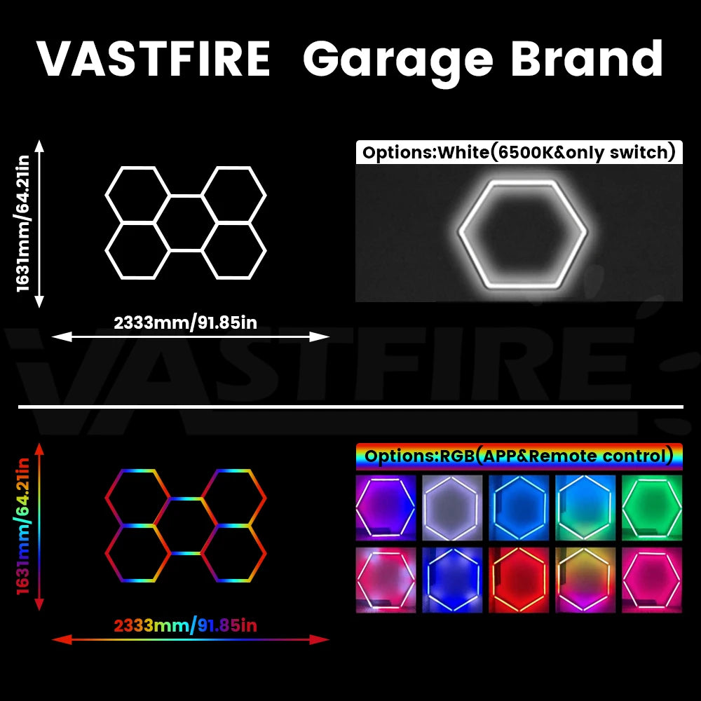 RGB hexagonal garage light, can be controlled by both APP and remote control, with multiple colors adjustable freely
