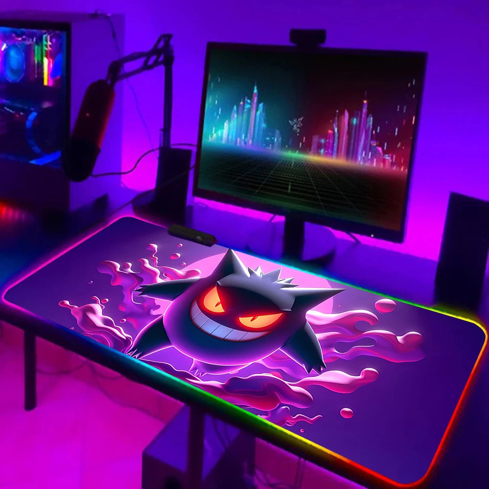 RGB Pc Gamer Keyboard Mouse Pad Mousepad Cute Anime Gengars LED Glowing Mouse Mats Rubber Gaming Computer Mausepad