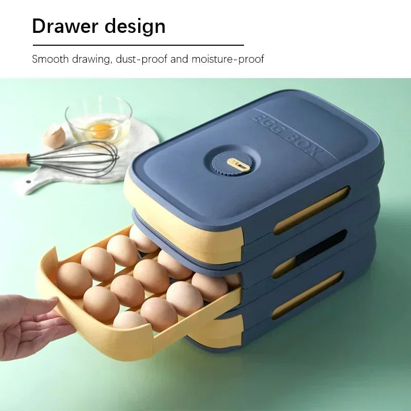 Drawer Egg Storage Box,Refrigerator Organizer with Lid for Fresh Keeping,Multipurpose Food Container for Dumplings Fruits,Home