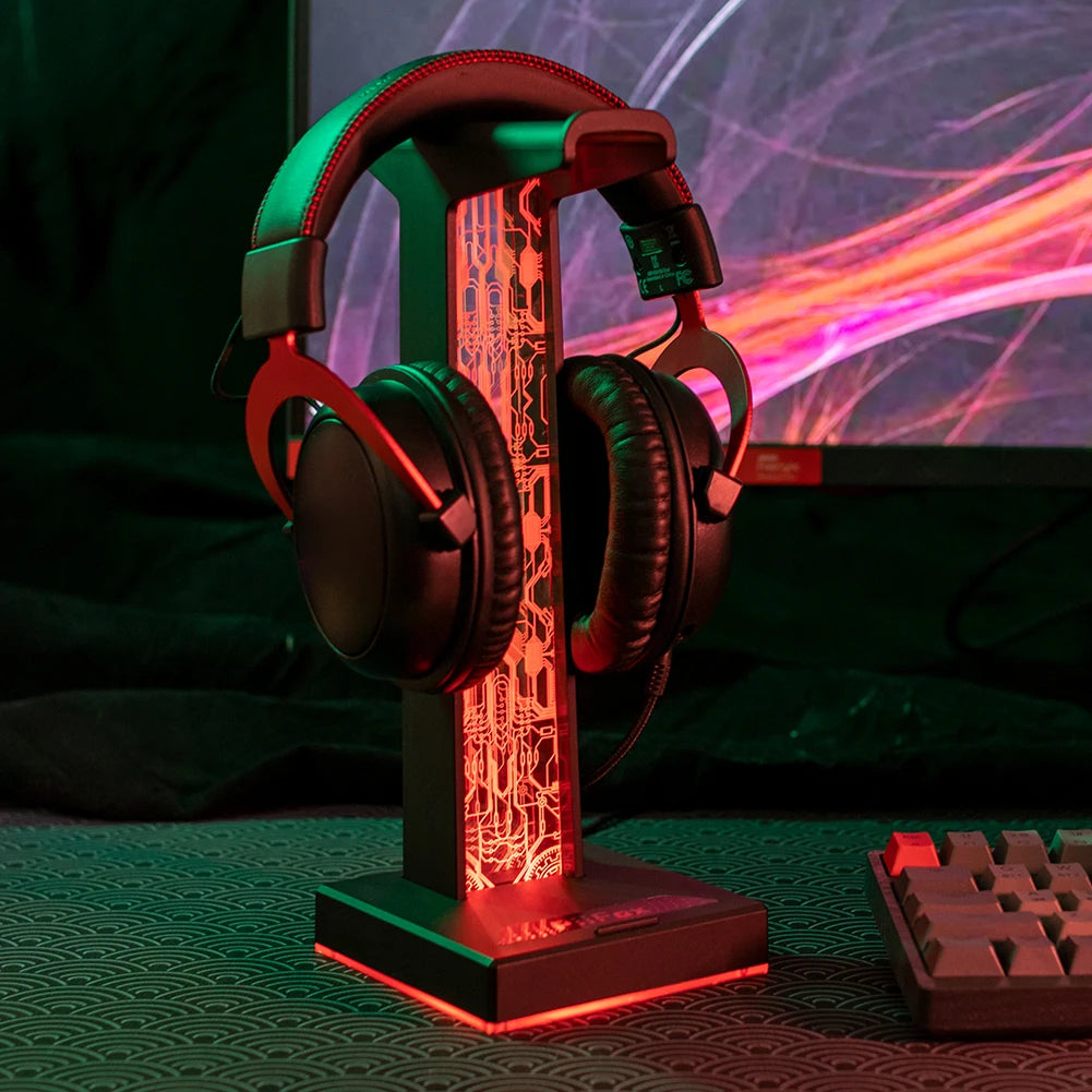 Desktop Gaming Headset Hanger Bracket RGB Headphone Holder Stand with 2 USB Charger Ports Earphone Rack For PUBG Computer Gamer