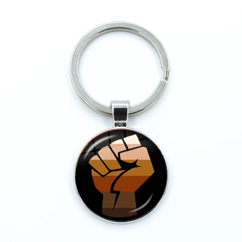 I CAN'T BREATHE George Floyd Keychain American Protest Black Lives Matter Glass KeyRing Bag Car Key Chain Holder Charms Jewelry
