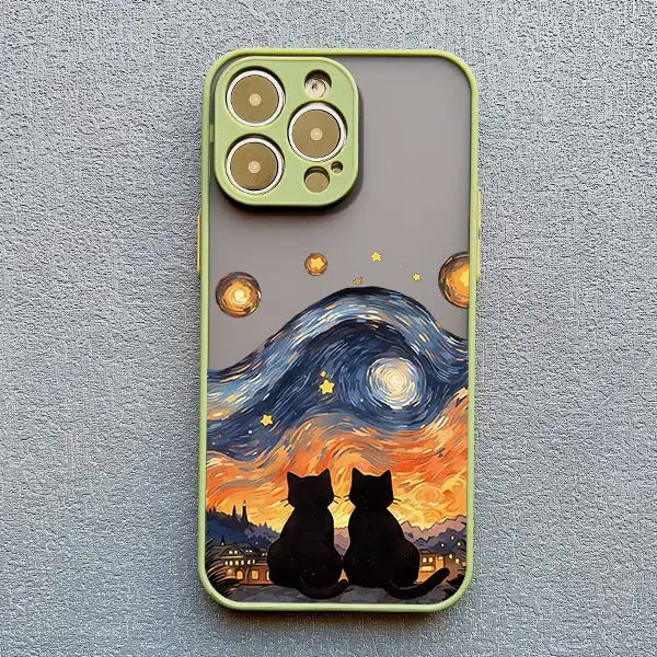 Artistic Black Cat Starry Night Phone Case For iPhone 17 15 14 13 12 11 Pro Max 12 16 Mini XS X XR 14 15 Plus Shockproof Shells