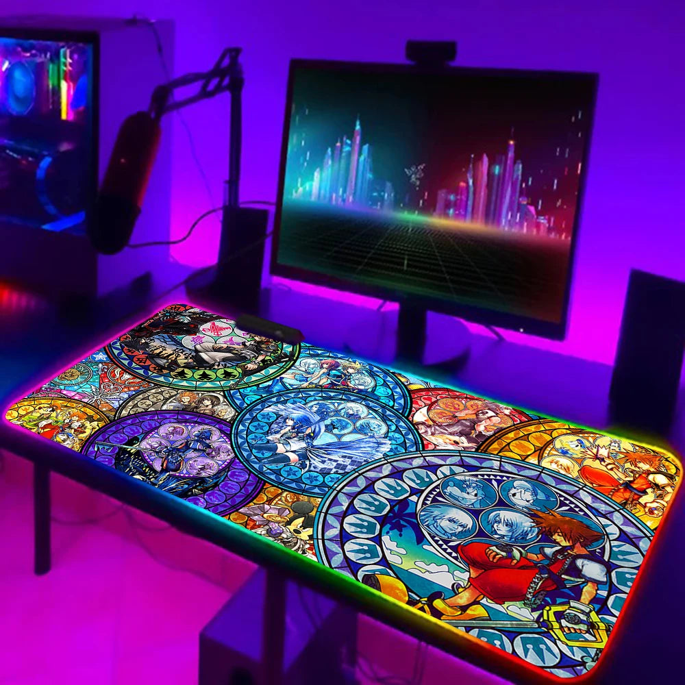 Games Kingdom Hearts RGB Pc Gamer Keyboard Mouse Pad Mousepad LED Glowing Mouse Mats Rubber Gaming Computer Mausepad