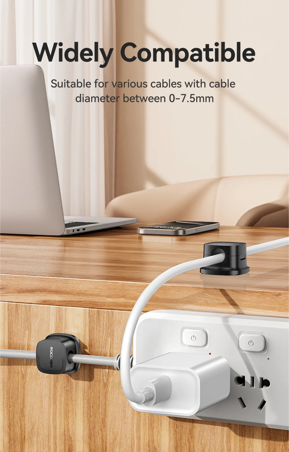 Rocoren Magnetic Cable Organizer Smooth Adjustable Cable Holder Under Desk 6PCS Stable Cable Management Wire Keeper Cable Clips