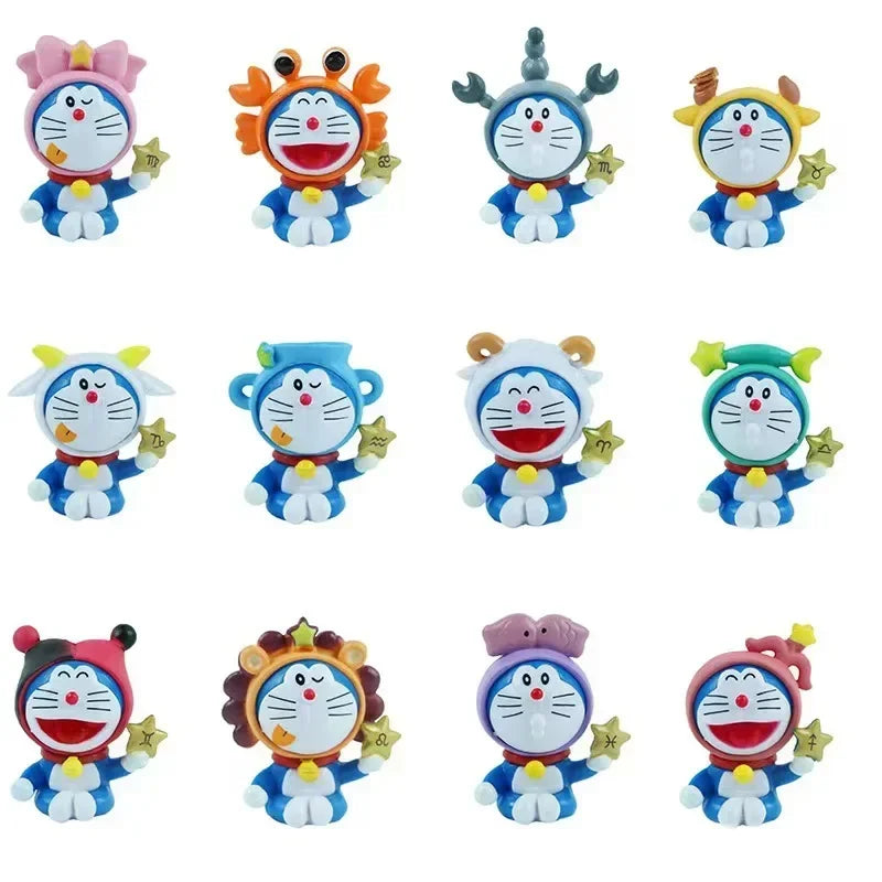 12pcs Doraemon Cartoon The Zodiac Doraemon Action Figure Cute Character Kawaii Anime Figure Pvc Model Toys Kids Birthday Gift