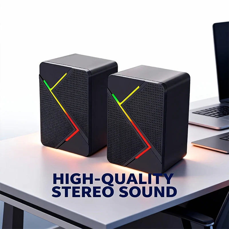 PC Computer Stereo Speaker  RGB Gaming Speakers - USB Powered 2.0 Channel Stereo Sound System with Colorful LED Lights