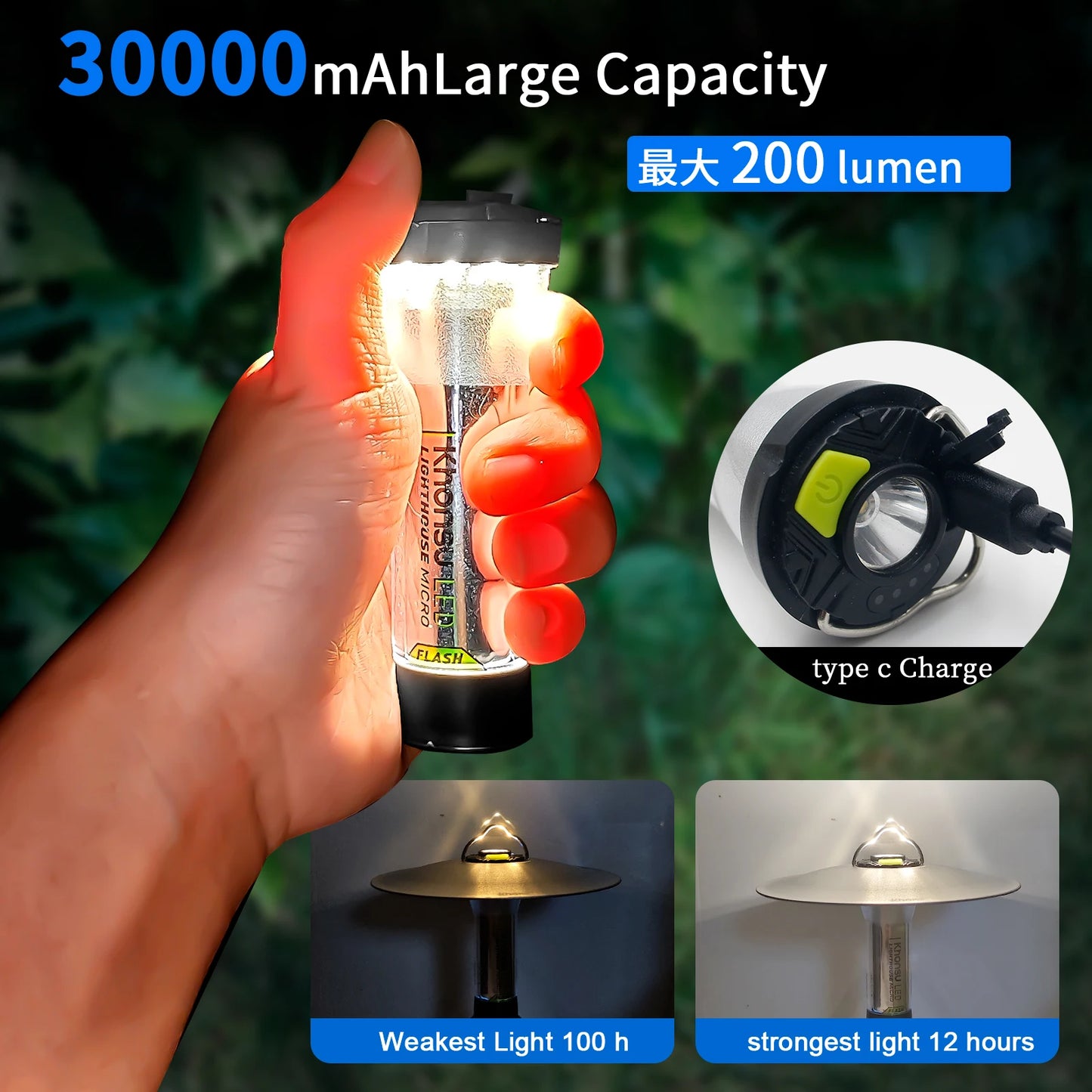 Portable Camping Light 3000mah Rechargeable Outdoor Lighthouse Camping Lamp Flashlight Lantern Camping Lights Waterproof Outdoor