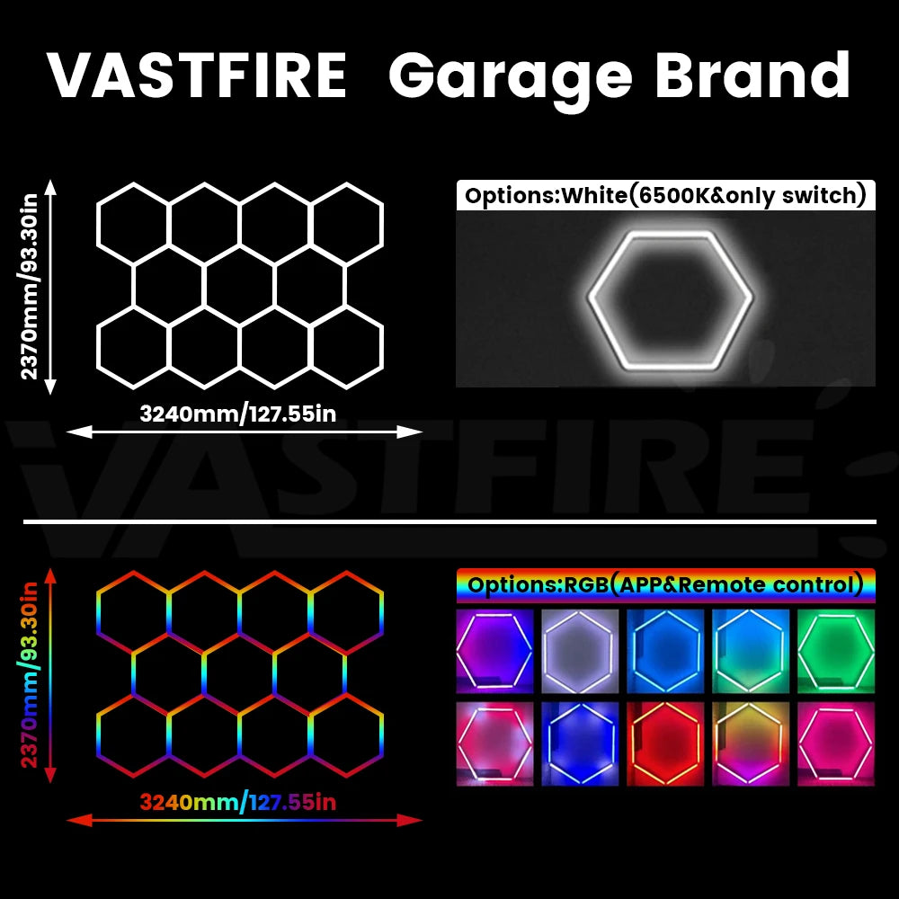 RGB hexagonal garage light, can be controlled by both APP and remote control, with multiple colors adjustable freely
