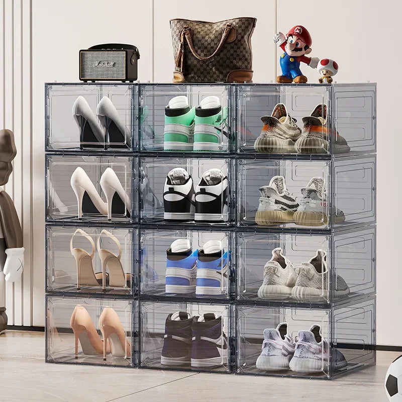 48 Size Large Foldable Stackable Acrylic Shoe Box with Magnetic DoorTransparent Dustproof Sneaker Storage Organizer for AJ N ike