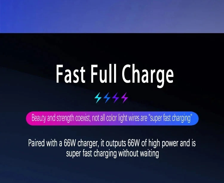 3 in 1 1.2M 6A Super Fast Charging Colorful Light Data Cable Drag Three RGB Breathing Gradient Car Charging Cable USB Universal