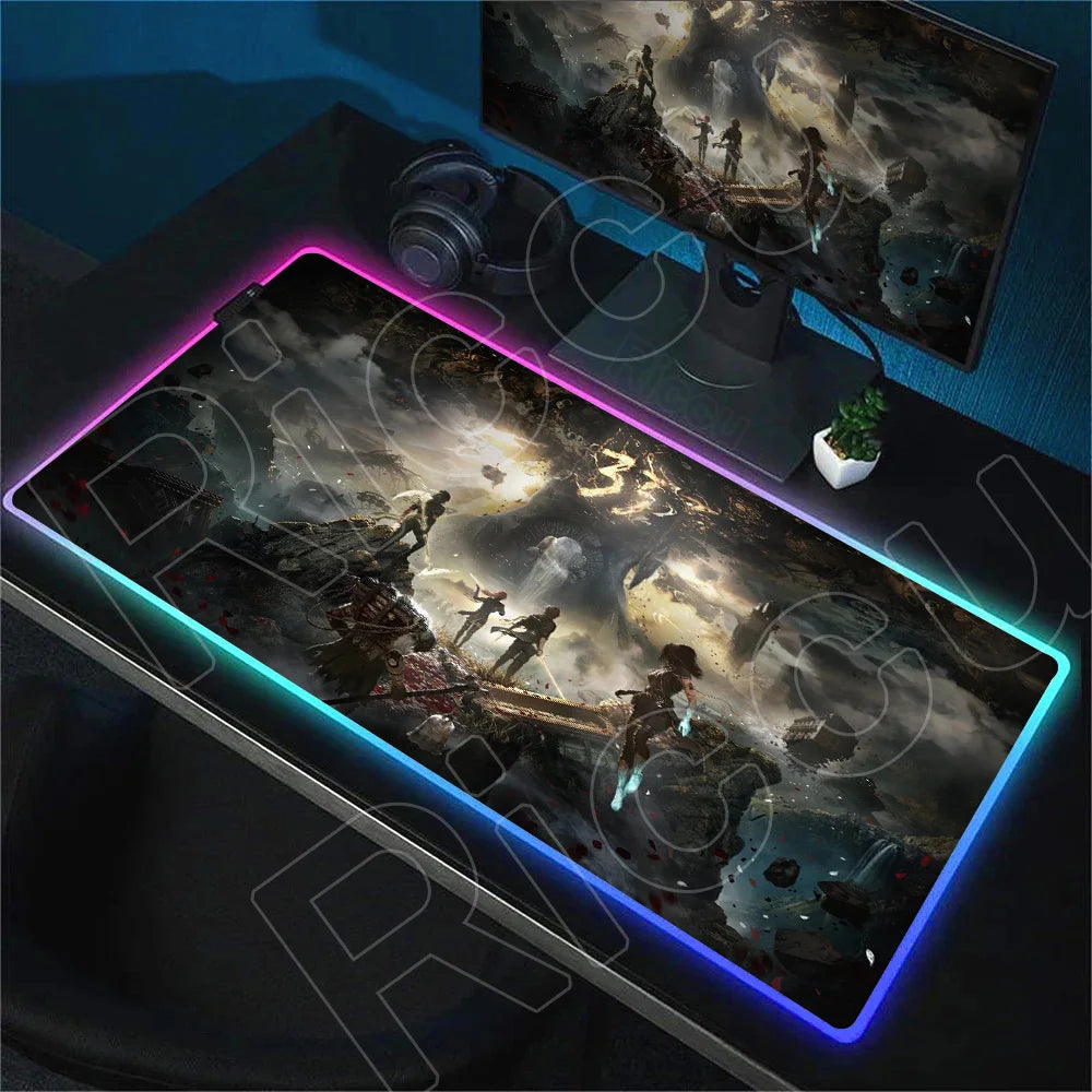 RGB Mousepad Hot Game Clair Obscur Expedition 33 Mouse Pad LED Luminescence Keyboard Deskmat Large Gamer Mice Rug With Backlight