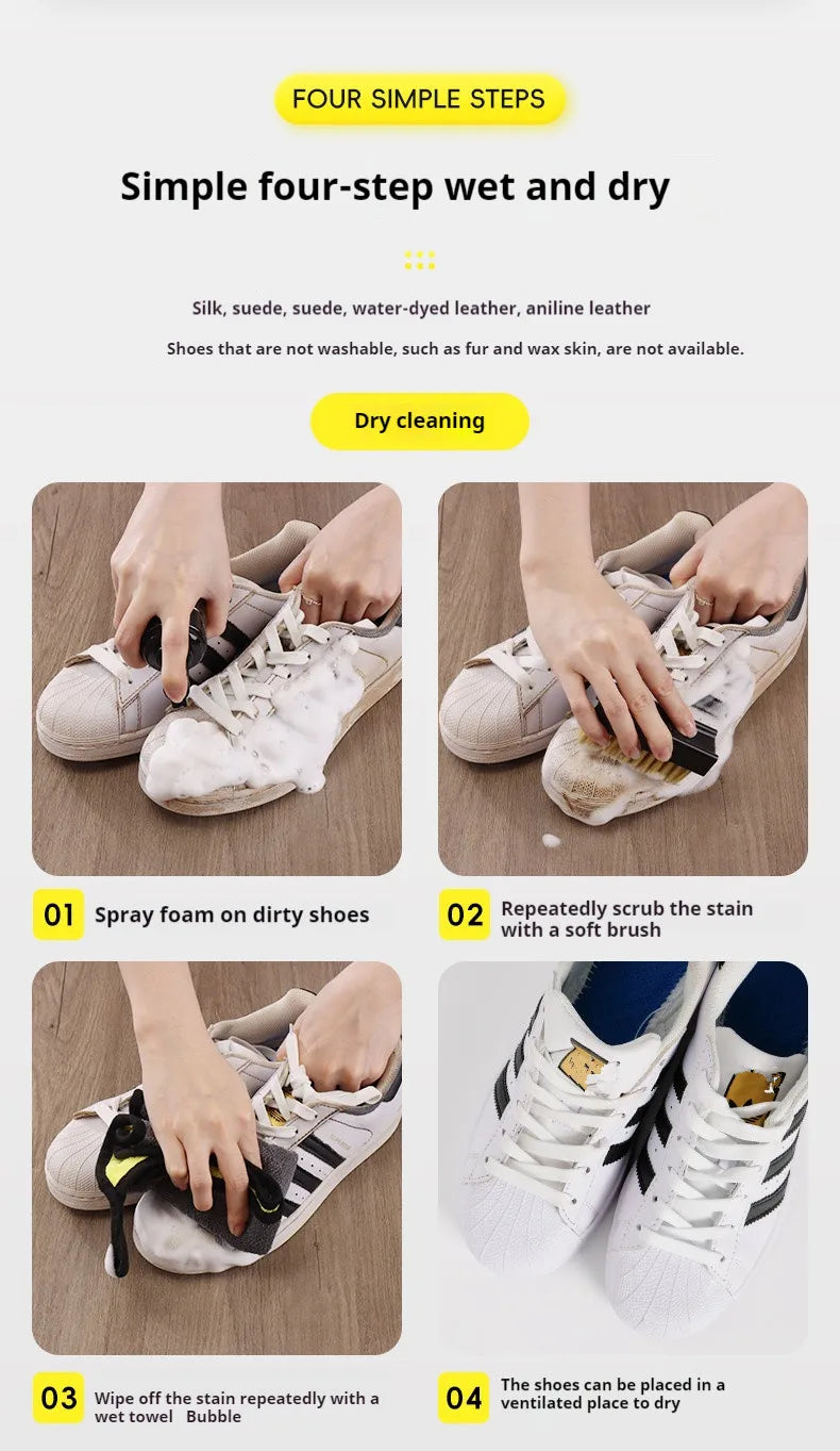 Shoes Cleaner Suit Foam Dry Cleaning 150ML Water-Free Foam Sneakers Cleaner Shoe Brush Shoe Cloth Work on White Shoe Suede Boot