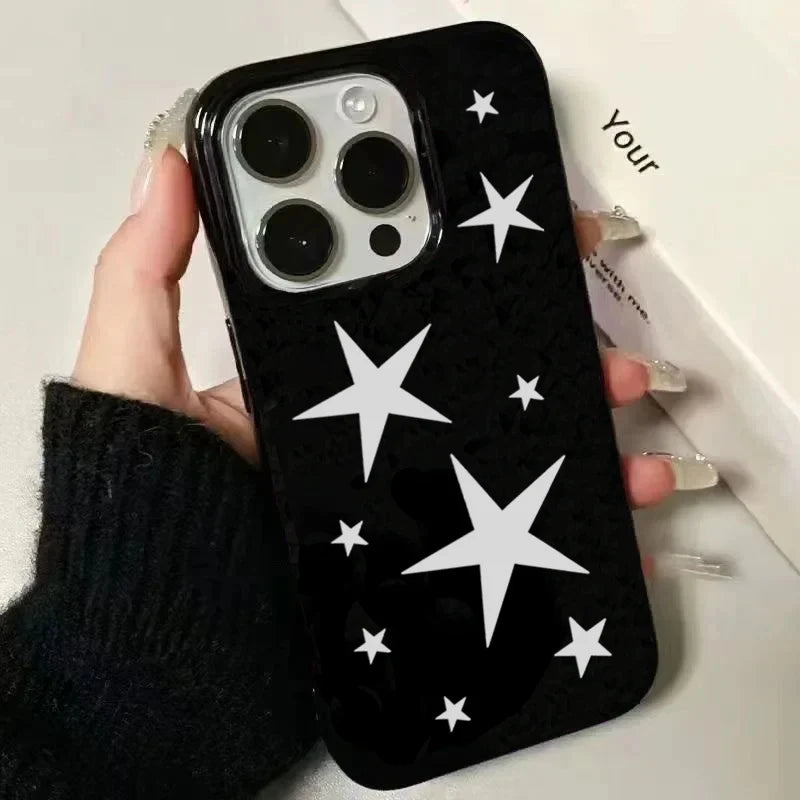 Ins Korean Lovely White Five Star Phone Case For iPhone 17 16 Pro Max 15 14 13 12 11 Pro 7 8 16 Plus 16e 17Air Shockproof Cover