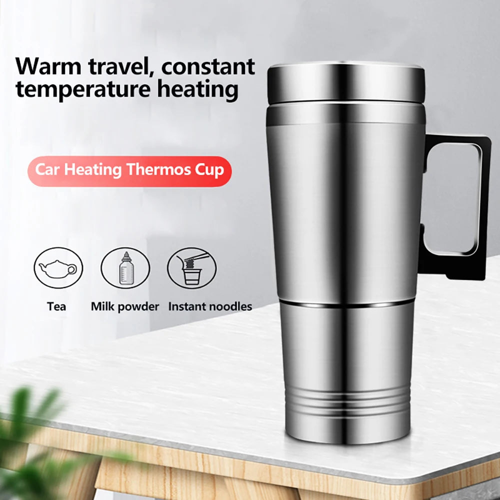 12V/24V Car Electric Heating Mug Water Heater Thermos Stainless Steel Heating Kettle Electric Heating Water Cup Car Water Heater